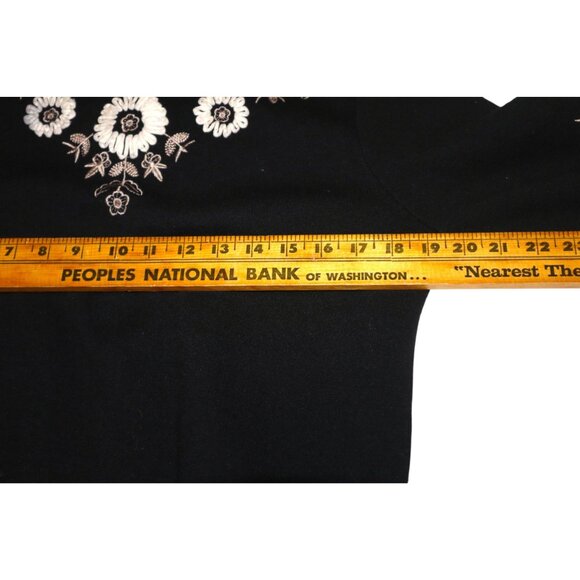 Floral Embroidered Zip Cardigan Black Bomber Grannycore Soft Classic - Picture 8 of 9